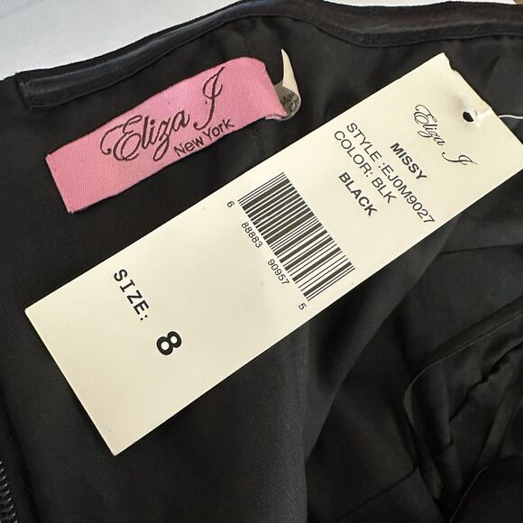 NWT Eliza J Black Strapless Peplum Cocktail Dress Beaded Bow Size 8 - Picture 8 of 10